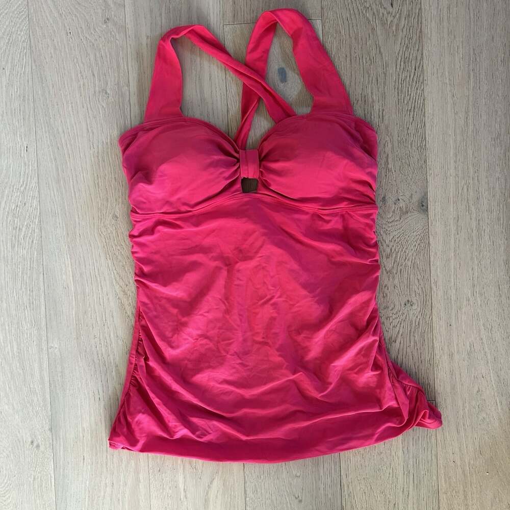 Torrid Pink Solid Halter Tankini Swim Top Built-In Bra Lined Women's